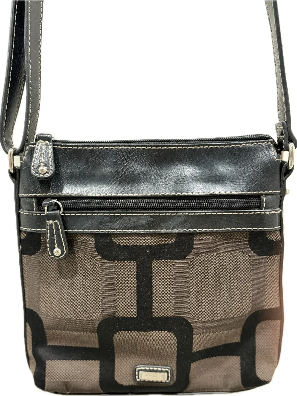 Nine West Signature Logo Canvas Crossbody Bag Brown Black - Picture 1 of 4